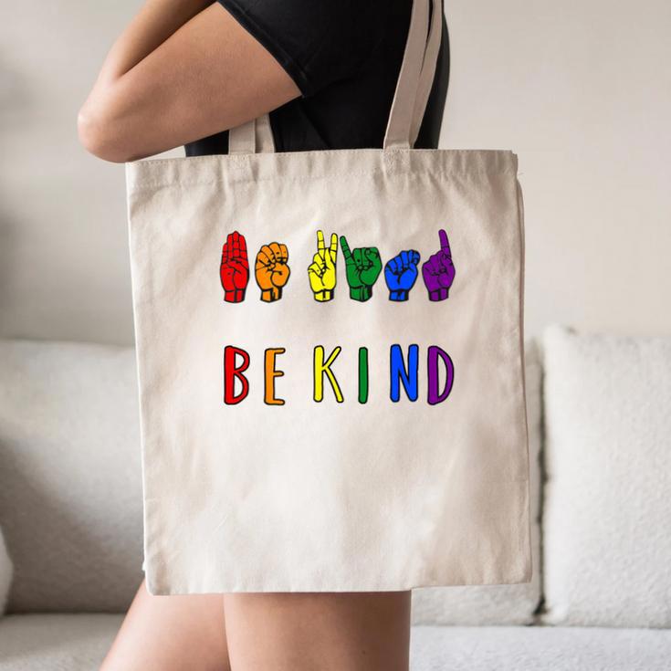 Be Kind Pride Sign Language Rainbow Teachers Interpreter ASL Canvas Tote Bag, novelty gifts, funny gifts