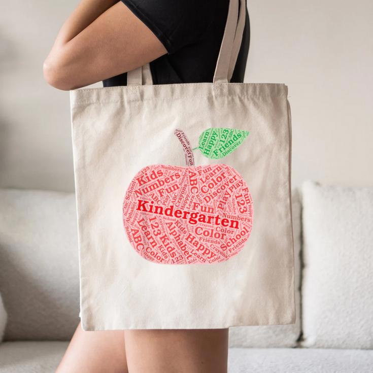Kindergarten Apple Word Art For Teachers & Students Canvas Tote Bag, novelty gifts, funny gifts