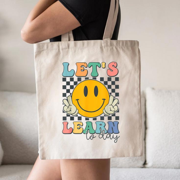 Let's Learn Today Smile Face Back To School For Teacher Kids Canvas Tote Bag, novelty gifts, funny gifts