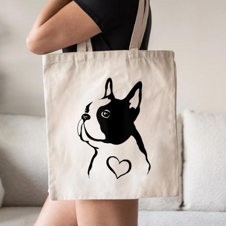 I Love My Boston Terrier Dog With Heart Canvas Tote Bag, novelty gifts, funny gifts