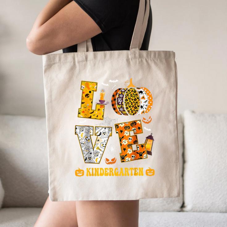 LOVE Kindergarten Pumpkin Teacher Student Halloween Costume Canvas Tote Bag, novelty gifts, funny gifts