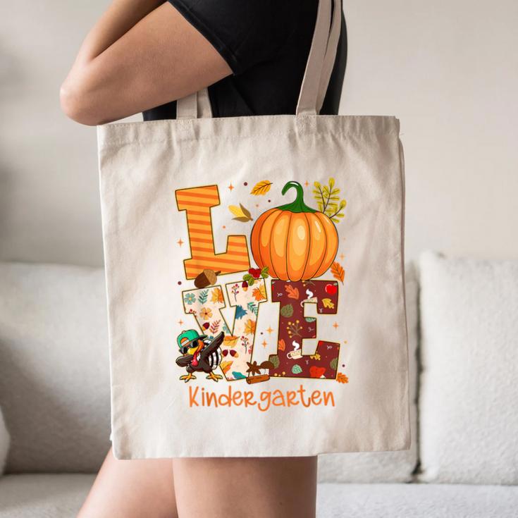 Love Kindergarten Teacher Turkey Thanksgiving Autumn Fall Canvas Tote Bag, novelty gifts, funny gifts