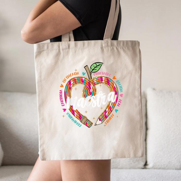 Maestra Pencil Spanish Teacher Bilingual 100 Days Of School Canvas Tote Bag, novelty gifts, funny gifts Maestra Pencil Spanish Teacher Bilingual 100 Days Of School Canvas Tote Bag, novelty gifts, funny gifts