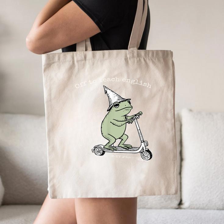 Off To Teach English Scooter Frog ESL Teacher Literature Canvas Tote Bag, novelty gifts, funny gifts Off To Teach English Scooter Frog ESL Teacher Literature Canvas Tote Bag, novelty gifts, funny gifts