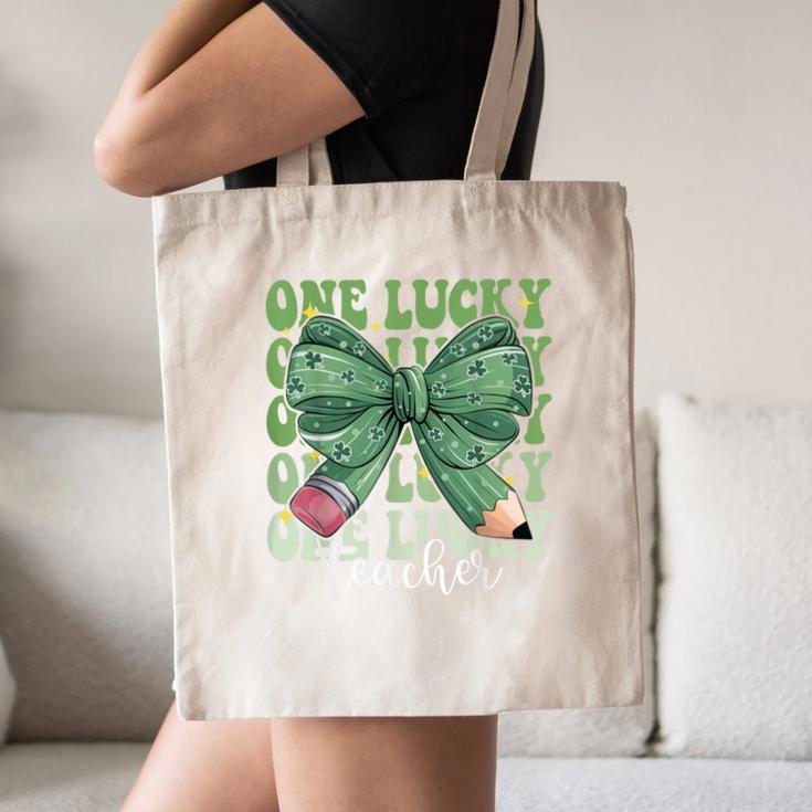 One Lucky Teacher Coquette Bow St Patricks Day Teacher Canvas Tote Bag, novelty gifts, funny gifts One Lucky Teacher Coquette Bow St Patricks Day Teacher Canvas Tote Bag, novelty gifts, funny gifts