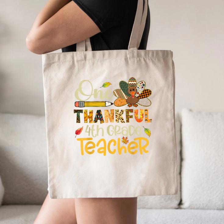 One Thankful 4th Grade Teacher Turkey Leopard Thanksgiving Canvas Tote Bag, novelty gifts, funny gifts