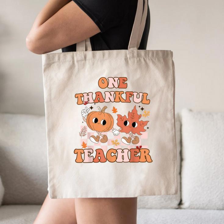 One Thankful Teacher Fall Leaves Thanksgiving Retro Canvas Tote Bag, novelty gifts, funny gifts