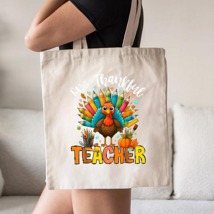 One Thankful Teacher Thanksgiving Turkey Cute Crayon Pencil Canvas Tote Bag, novelty gifts, funny gifts