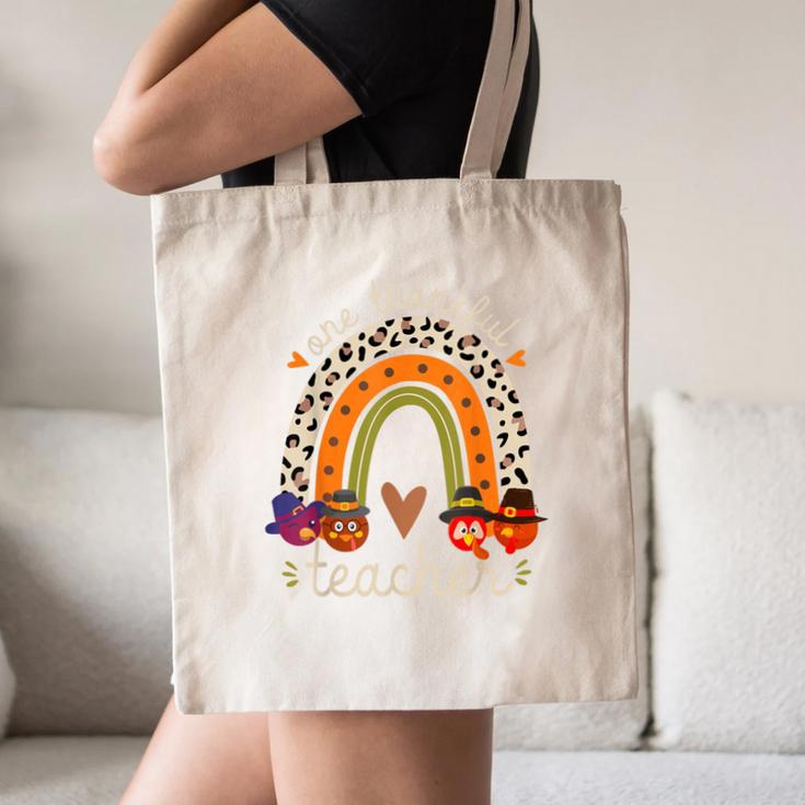 One Thankful Teacher Thanksgiving Turkey Rainbow Fall Canvas Tote Bag, novelty gifts, funny gifts