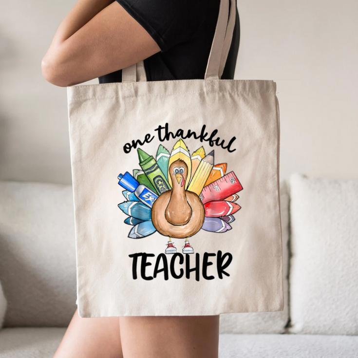 One Thankful Teacher Turkey Pencil Thanksgiving Teachers Canvas Tote Bag, novelty gifts, funny gifts