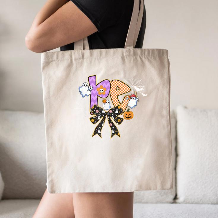 PE Teacher Coach Coquette Ghost Halloween Physical Education Canvas Tote Bag, novelty gifts, funny gifts