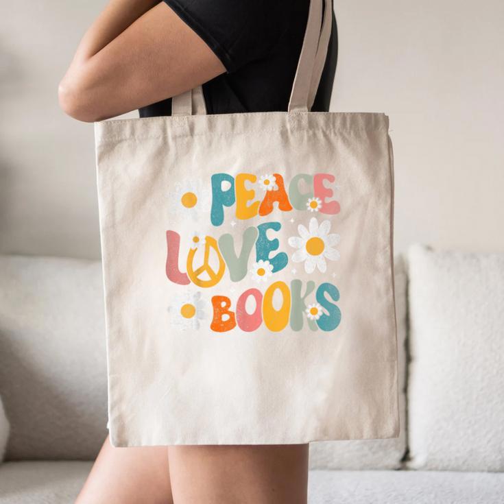 Peace Love Books Bookworm Librarian Reading Teacher Groovy Canvas Tote Bag, novelty gifts, funny gifts Peace Love Books Bookworm Librarian Reading Teacher Groovy Canvas Tote Bag, novelty gifts, funny gifts