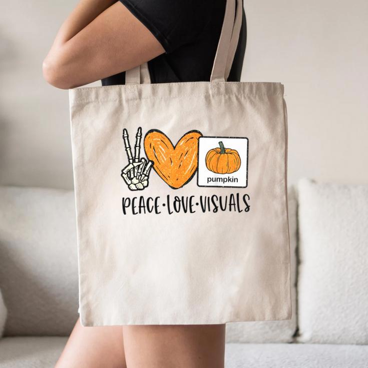 Peace Love Visuals Sped Teacher Pumpkin Skeleton Halloween Canvas Tote Bag, novelty gifts, funny gifts