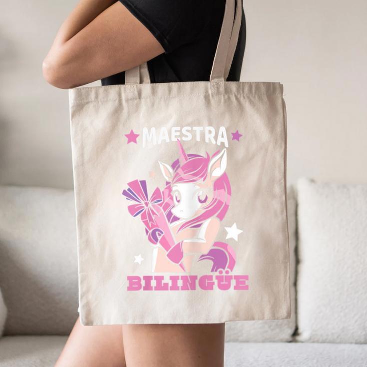 Pink Unicorn Spanish Teacher Regalos Para Bilingue Teacher Canvas Tote Bag, novelty gifts, funny gifts