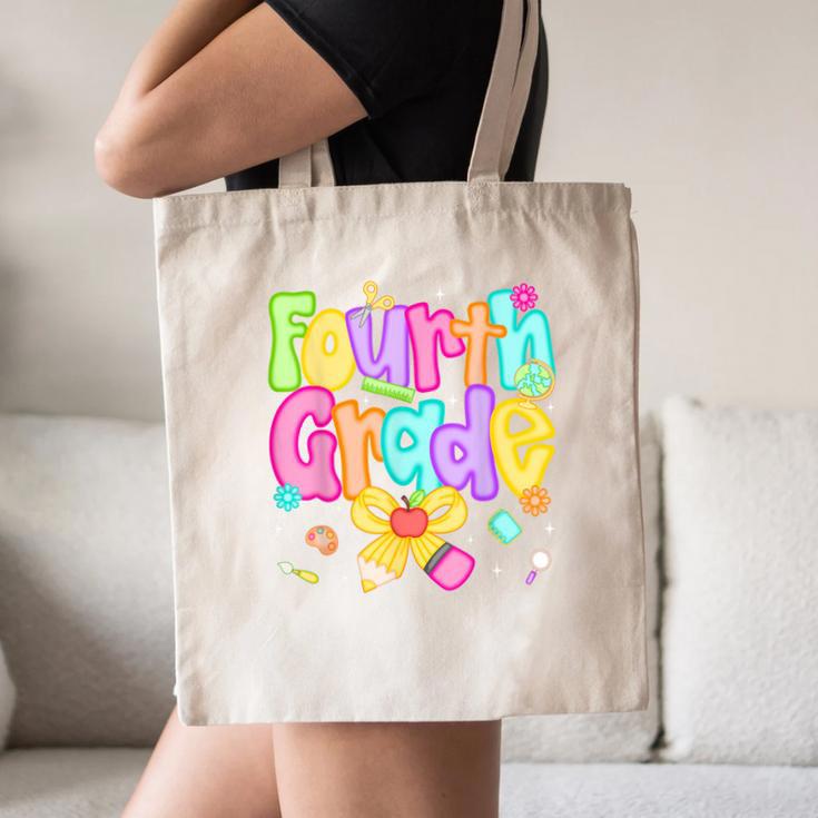 Preppy Fourth Grade Back To School 4th Grade Teacher Girls Canvas Tote Bag, novelty gifts, funny gifts