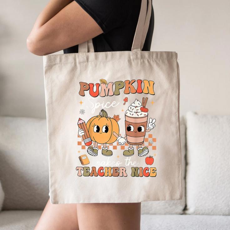 Pumpkin Spice Makes Teacher Nice Retro Fall Spooky Season Canvas Tote Bag, novelty gifts, funny gifts Pumpkin Spice Makes Teacher Nice Retro Fall Spooky Season Canvas Tote Bag, novelty gifts, funny gifts