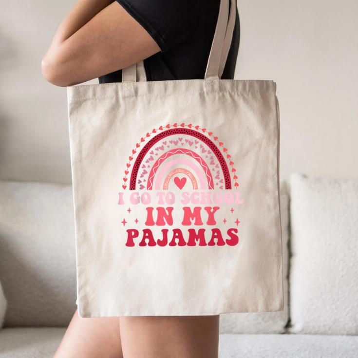 Rainbow Homeschool Mom Teacher I Go To School In My Pajamas Canvas Tote Bag, novelty gifts, funny gifts Rainbow Homeschool Mom Teacher I Go To School In My Pajamas Canvas Tote Bag, novelty gifts, funny gifts