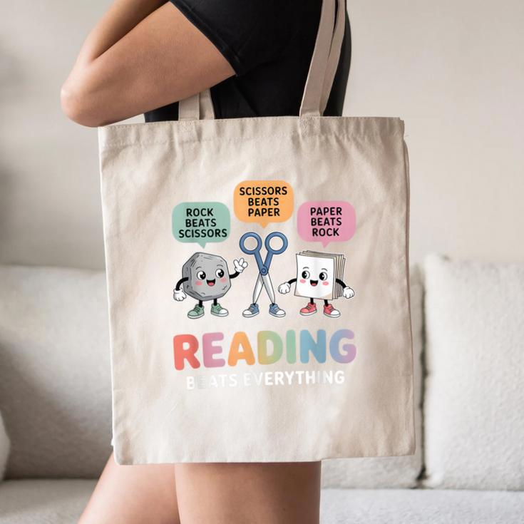 Reading Beats Everything Teacher Rock Paper Scissors Canvas Tote Bag, novelty gifts, funny gifts Reading Beats Everything Teacher Rock Paper Scissors Canvas Tote Bag, novelty gifts, funny gifts