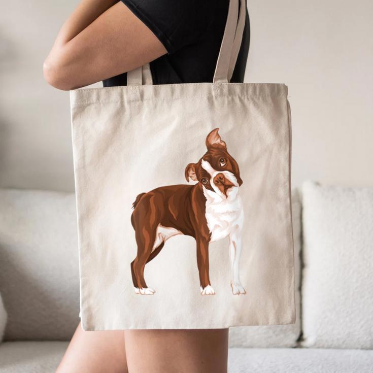 Red Boston Terrier Dog Canvas Tote Bag, novelty gifts, funny gifts