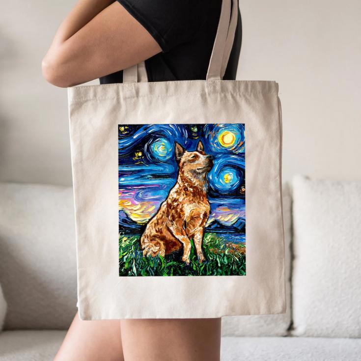 Red Heeler Starry Night Cattle Dog Colorful Art By Aja For Men Women Girls Kids Canvas Tote Bag, novelty gifts, funny gifts