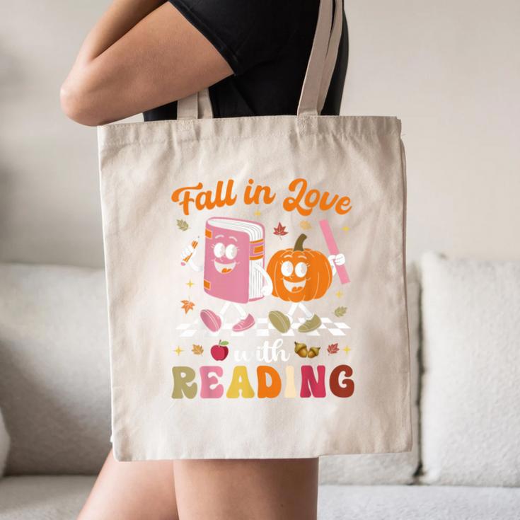 Retro Fall In Love With Learning Pumpkin Autumn Teacher Canvas Tote Bag, novelty gifts, funny gifts