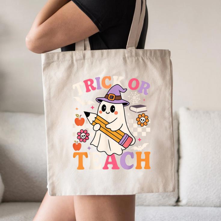Retro Floral Ghost Trick Or Teach Groovy Teacher Halloween Canvas Tote Bag, novelty gifts, funny gifts Retro Floral Ghost Trick Or Teach Groovy Teacher Halloween Canvas Tote Bag, novelty gifts, funny gifts