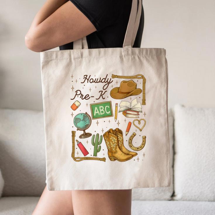 Retro Howdy Pre-K Back To School Western Teacher Canvas Tote Bag, novelty gifts, funny gifts
