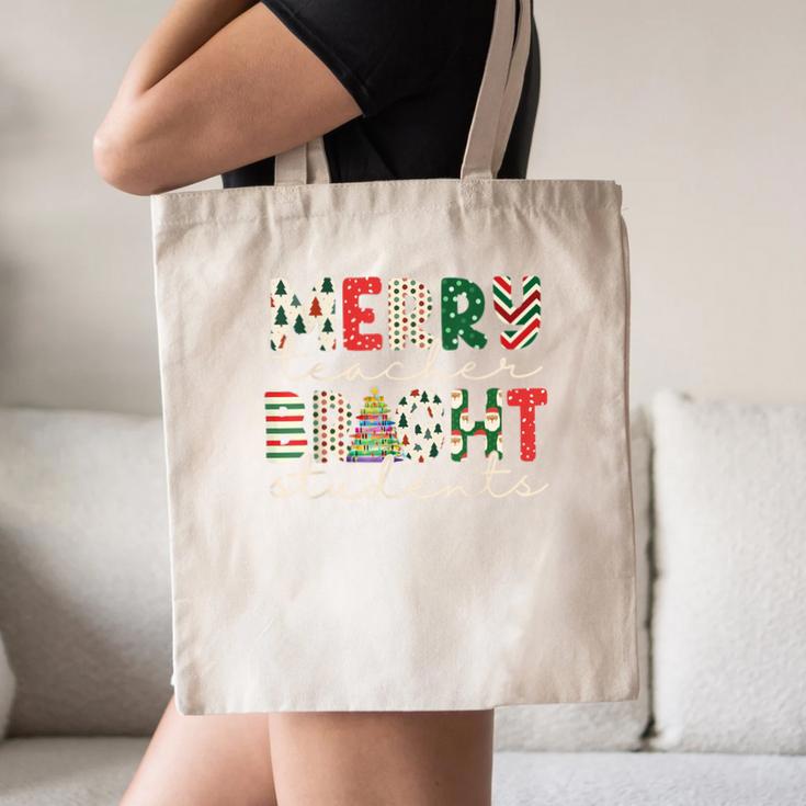 Retro Merry Teacher Bright Students Christmas Teacher Canvas Tote Bag, novelty gifts, funny gifts