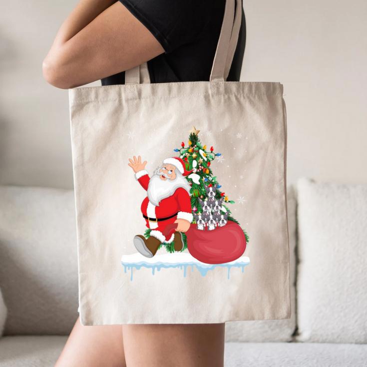 Santa Ugly Christmas Tree Lights Boston Terrier Dog Lover Canvas Tote Bag, novelty gifts, funny gifts