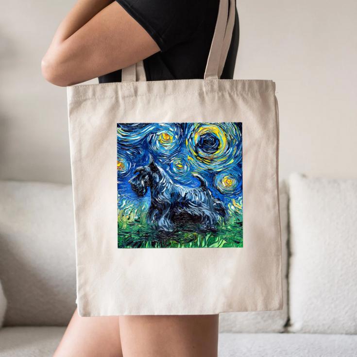 Scottish Terrier Starry Night Scotty Dog Art By Aja Canvas Tote Bag, novelty gifts, funny gifts