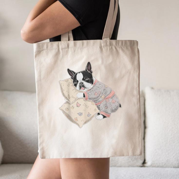 Sleepy Boston Terrier Pajama Men Women Kids Canvas Tote Bag, novelty gifts, funny gifts