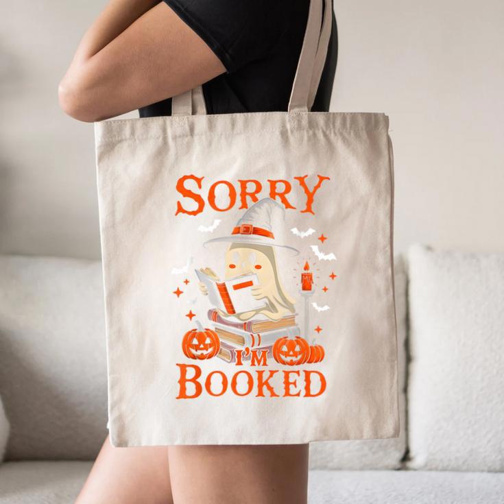 Sorry I'm Booked Ghost Reading Book Lover Teacher Halloween Canvas Tote Bag, novelty gifts, funny gifts
