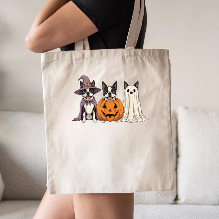 Spooky Ghost Boston Terrier Pumpkin Halloween Dog Lover Canvas Tote Bag, novelty gifts, funny gifts