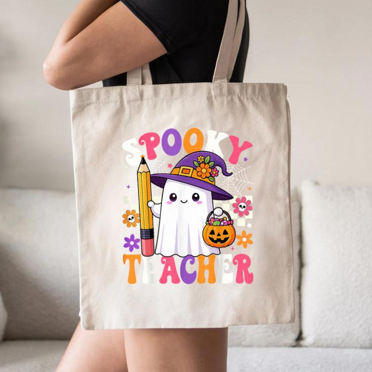 Spooky Teacher Ghost Pencil Teach Halloween Teacher Canvas Tote Bag, novelty gifts, funny gifts