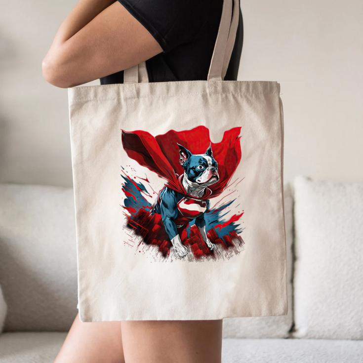 Super Power Superhero Boston Terrier Dog For Men Women Kids Canvas Tote Bag, novelty gifts, funny gifts