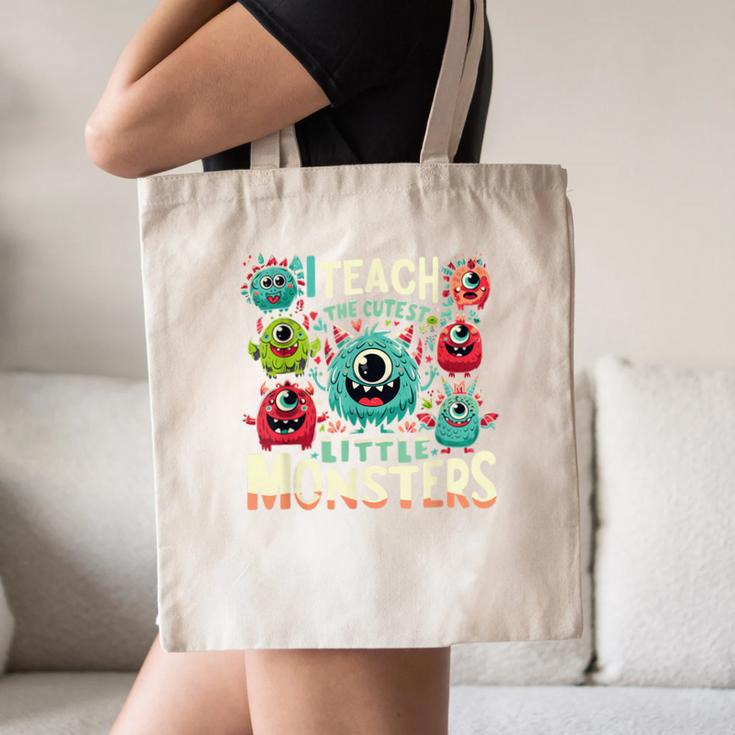 I Teach The Cutest Little Monsters Teacher Halloween Outfit Canvas Tote Bag, novelty gifts, funny gifts