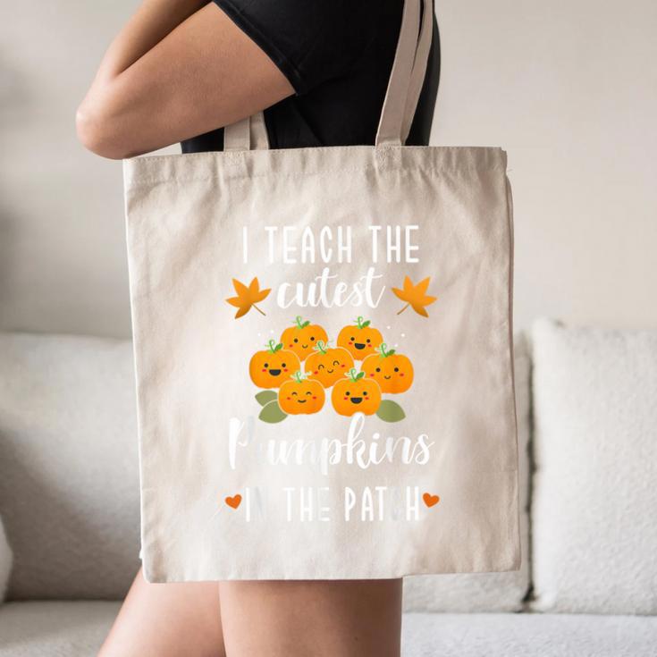 I Teach The Cutest Pumpkins In The Patch Halloween Teacher Canvas Tote Bag, novelty gifts, funny gifts