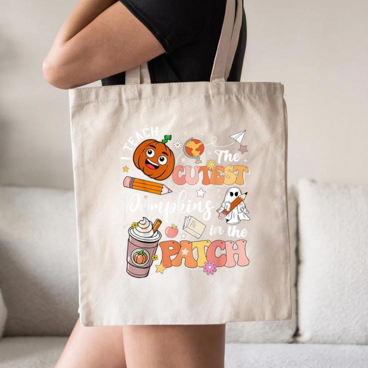 I Teach The Cutest Pumpkins In The Patch Halloween Teacher Canvas Tote Bag, novelty gifts, funny gifts