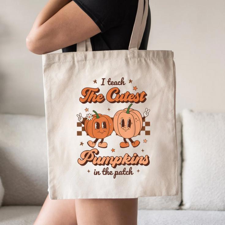 I Teach The Cutest Pumpkins In The Patch Retro Teacher Fall Canvas Tote Bag, novelty gifts, funny gifts