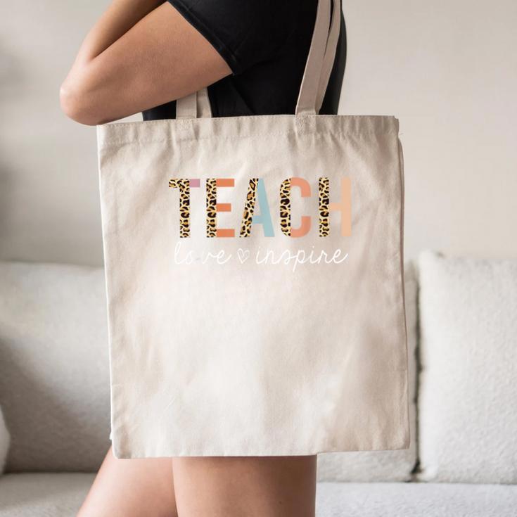 Teach Love Inspire Leopard Back To School Cute Teacher Men Women Girls Kids Canvas Tote Bag, novelty gifts, funny gifts