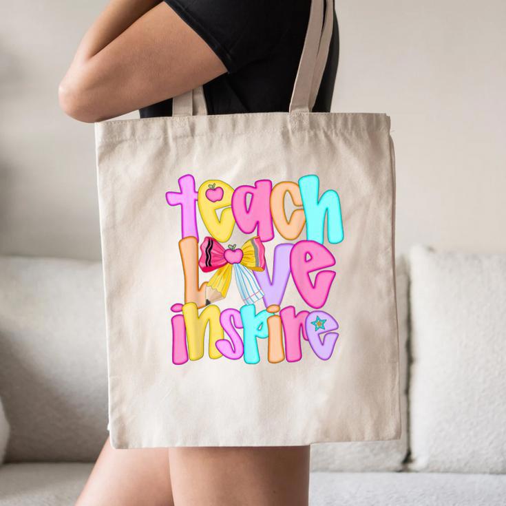 Teach Love Inspire Preppy Back To School Teacher Women Canvas Tote Bag, novelty gifts, funny gifts