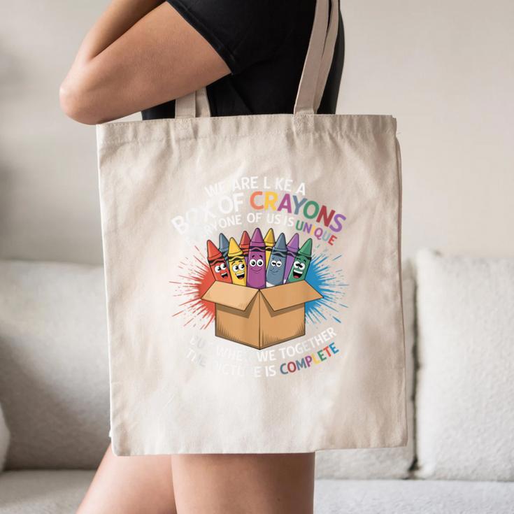 Teacher We Are Like a Box Of Crayons Canvas Tote Bag, novelty gifts, funny gifts