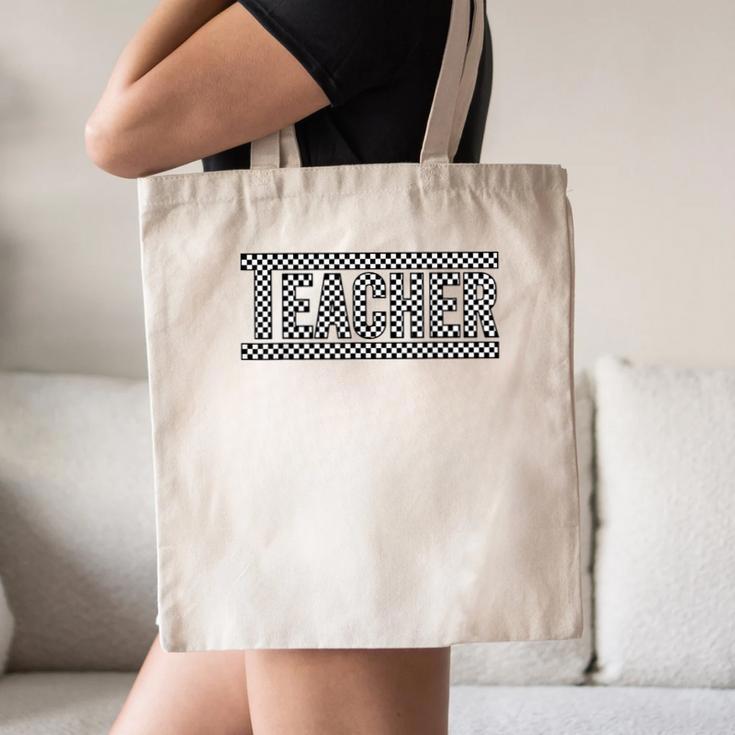Teacher Checkered Racing Teacher Appreciation Men Women Canvas Tote Bag, novelty gifts, funny gifts
