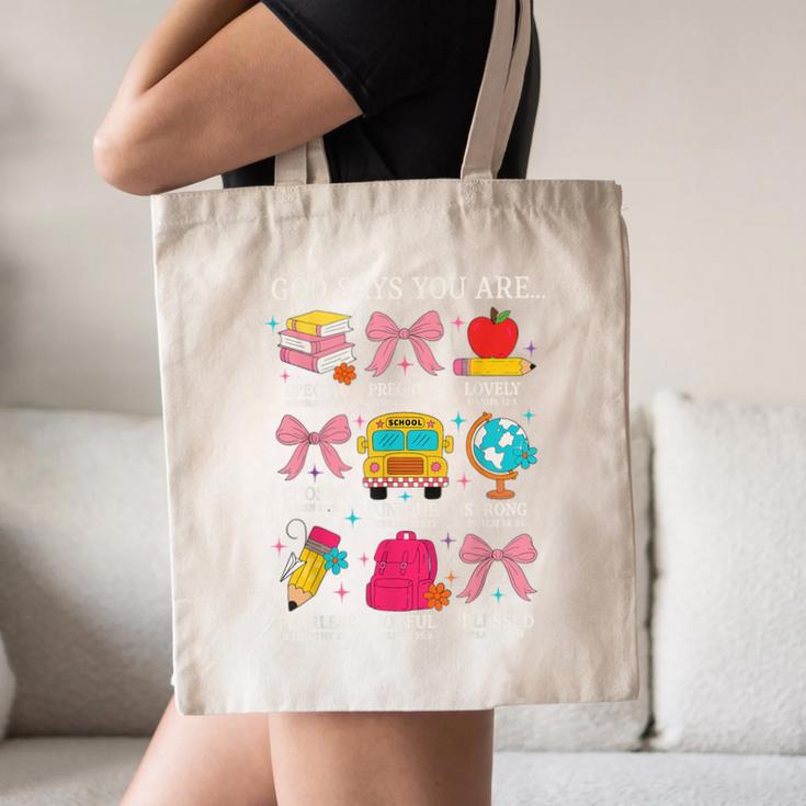 Teacher Christian God Says I Am Faith Religious Bible Verse Canvas Tote Bag, novelty gifts, funny gifts
