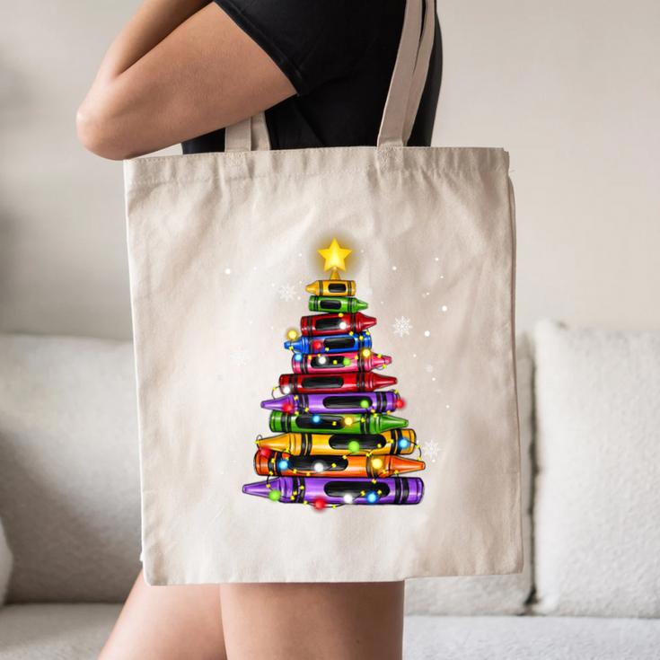 Teacher Crayon Christmas Tree Lights Student School Xmas Canvas Tote Bag, novelty gifts, funny gifts Teacher Crayon Christmas Tree Lights Student School Xmas Canvas Tote Bag, novelty gifts, funny gifts