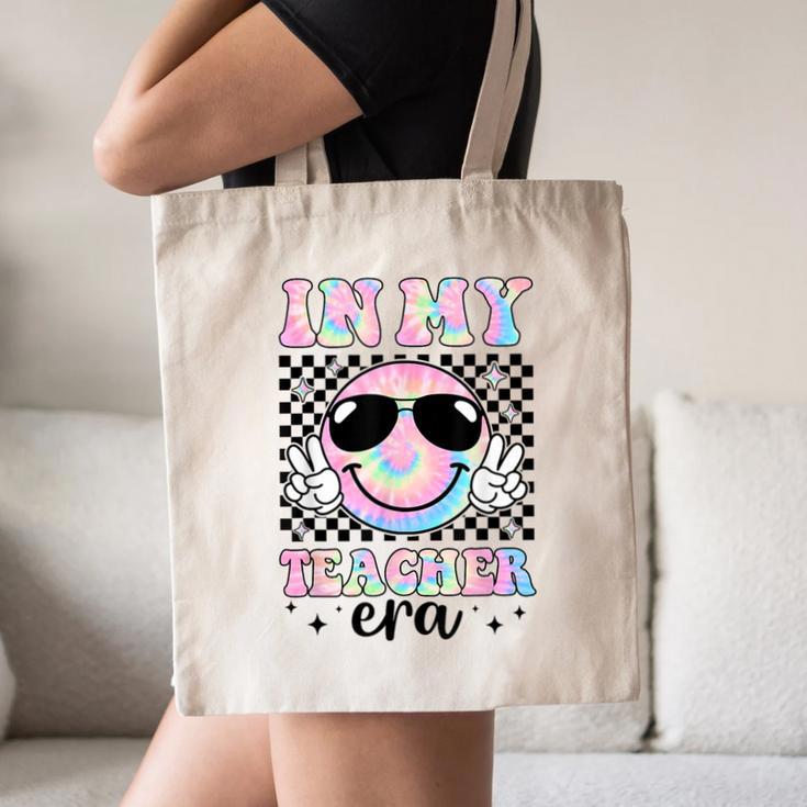 In My Teacher Era Groovy Tie Dye Back To School Cute Teacher Canvas Tote Bag, novelty gifts, funny gifts