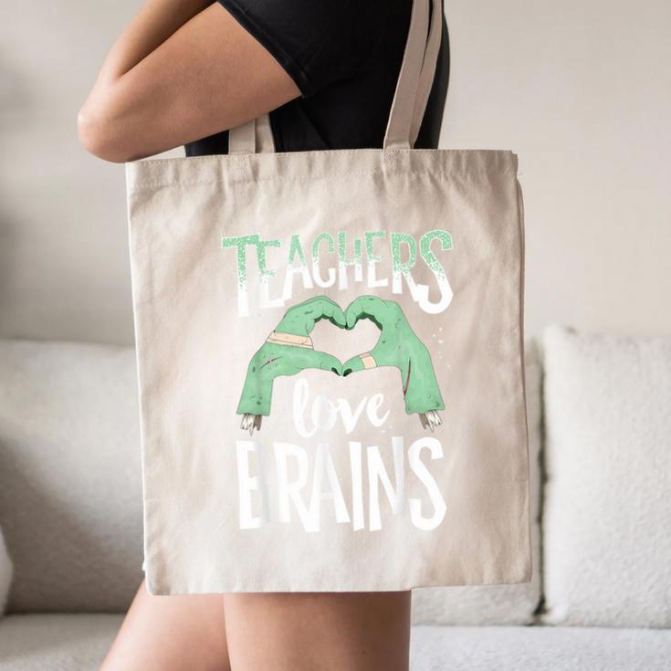 Teachers Love Brains Halloween Costume Trick Treat Zombie Canvas Tote Bag, novelty gifts, funny gifts