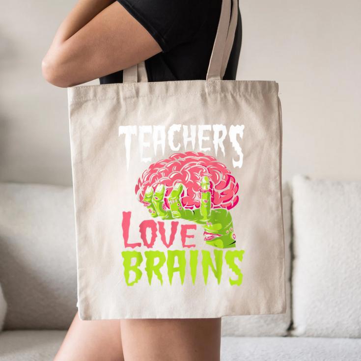 Teachers Love Brains Zombie Teacher Halloween Zombies Canvas Tote Bag, novelty gifts, funny gifts