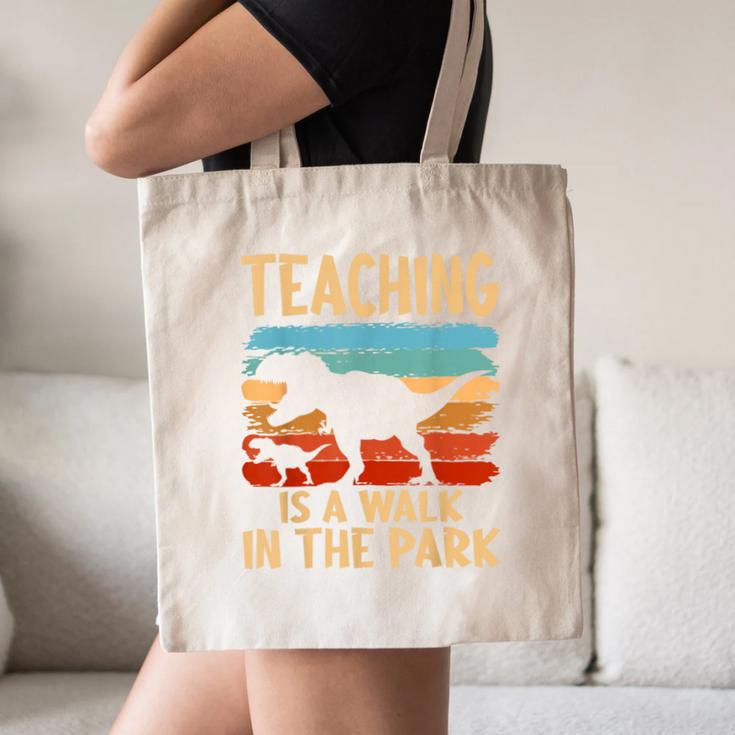 Teaching Is a Walk In Park Dinosaur Teacher Canvas Tote Bag, novelty gifts, funny gifts