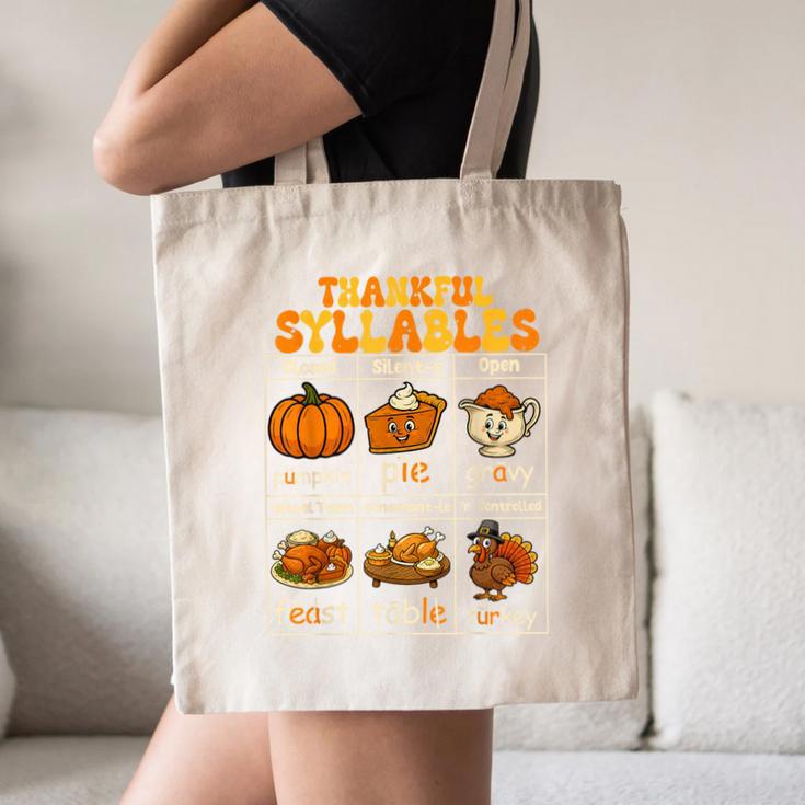 Thankful Syllables Teacher Thanksgiving Educational Kids Canvas Tote Bag, novelty gifts, funny gifts